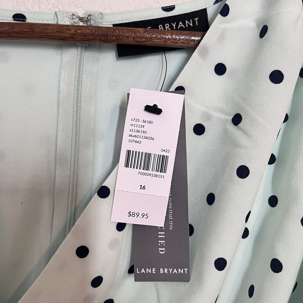 NWT Lane Bryant Faux Wrap Dress Size 16 Polka Dot Flirty Blue Midi Ruffle $90 - Picture 10 of 11